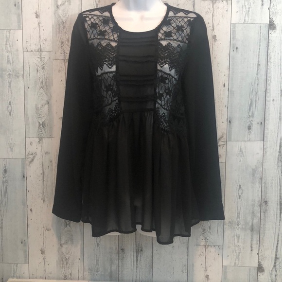 Elodie Black Lace Long Sleeve Blouse Large - Picture 1 of 10